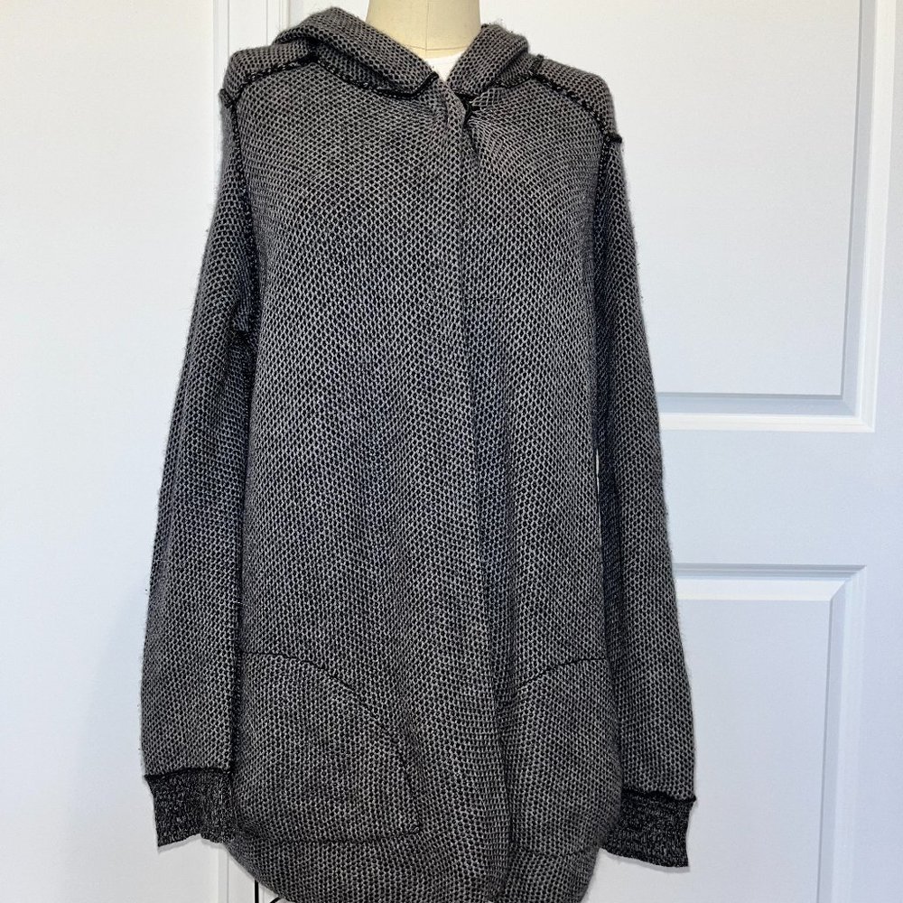 360 Cashmere Hooded Black White Cardigan Sweater Women L
